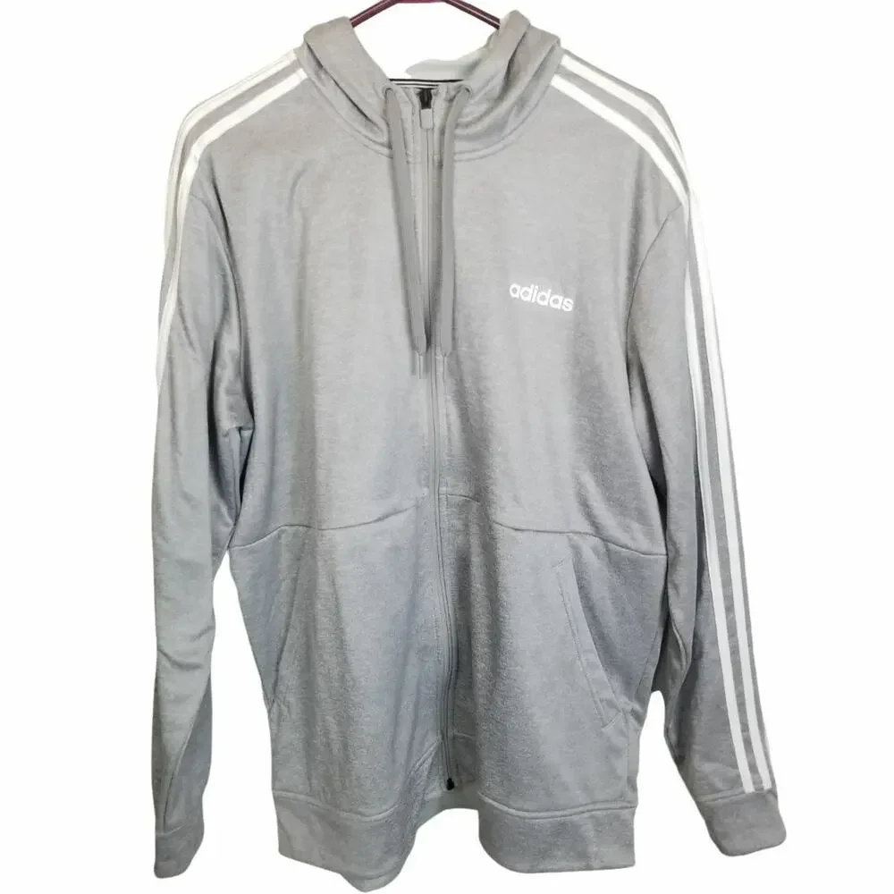Adidas Mens Three Stripe Hoodie Sweatshirt Full Zip Jacket Sz L Gorpcore Active